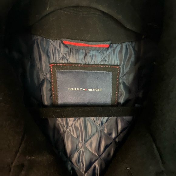 TOMMY HILFIGER Wool Blend Sport Coat  Mens XL Pea Overcoat Winter Warm Black EUC - Picture 7 of 9